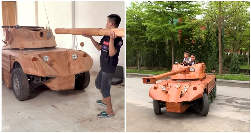 Vietnamese father spends $11,000 to convert old van into French wooden tank for ..