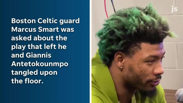 Boston Celtics' Marcus Smart on getting tangled up with Milwaukee Bucks' Giannis Antetokounmpo