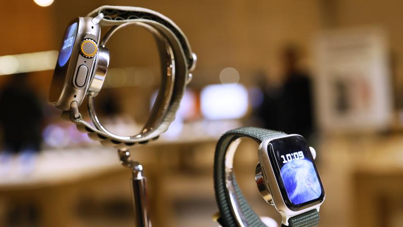 NEW YORK, NEW YORK - DECEMBER 18: Apple watches are seen on display at the Apple Store in Grand Central Station on December 18, 2023 in New York City. Apple announced that it will halt the sale of its Apple Watch Series 9 and Apple Watch Ultra 2 in the U.S. as early as this week. The decision comes from an ongoing dispute with medical technology company Masimo over its blood oxygen feature. The company has said that a review period is underway with the International Trade Commission related to Apple Watch devices containing a blood oxygen feature. (Photo by Michael M. Santiago/Getty Images)