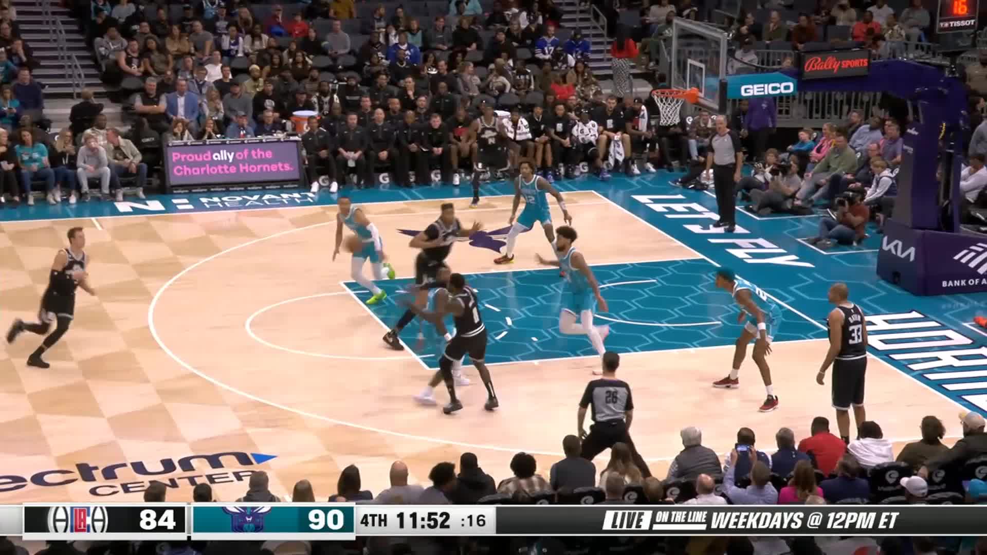 Luke Kennard with an and one vs the Charlotte Hornets