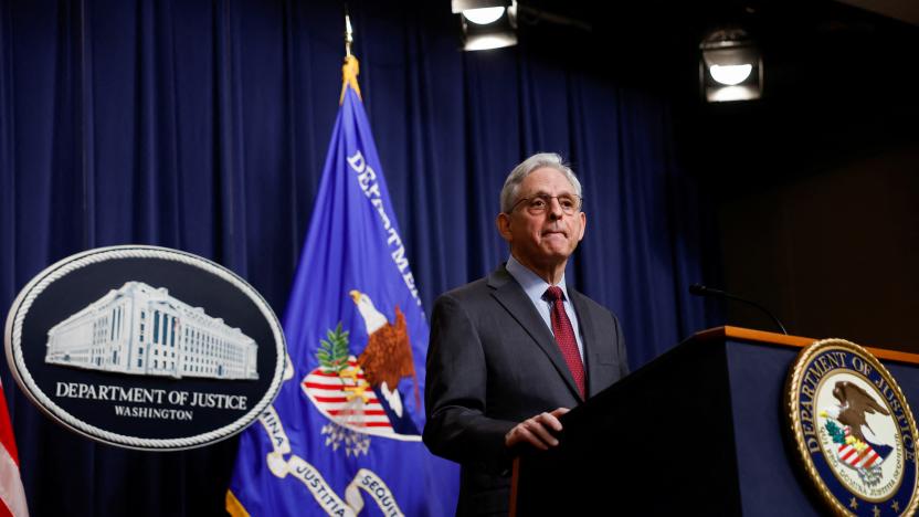 U.S. Attorney General Merrick Garland pauses as he announces a U.S. Justice Department lawsuit to stop JetBlue Airways from buying Spirit Airlines, during a news conference at the Department of  Justice in Washington, U.S., March 7, 2023. REUTERS/Evelyn Hockstein