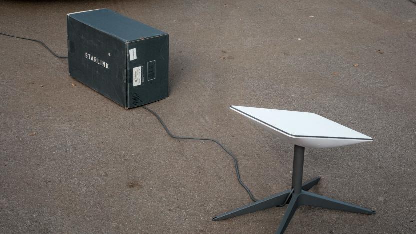 A Starlink satellite-based broadband system is seen at a mobile passport application station installed by the State Migration Service in Shevchenk, Kharkiv region, on September 29, 2022. (Photo by Yasuyoshi CHIBA / AFP) (Photo by YASUYOSHI CHIBA/AFP via Getty Images)