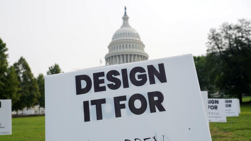 WASHINGTON, DC - JULY 17: The youth-led coalition, Design It For Us, placed hundreds of signs on the west lawn of the U.S. Capitol, calling on lawmakers to pass legislation to require Big Tech to put young people's safety and well-being ahead of profits, and design online platforms for kids, teens, and young adults at U.S. Capitol, West Lawn on July 17, 2023 in Washington, DC. Each sign represents the story submission of a young person from across the country who has experienced the harms of social media and online platforms. (Photo by Leigh Vogel/Getty Images for Design It For Us)