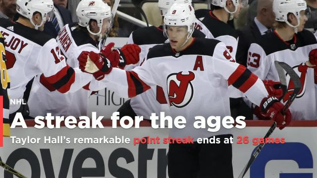 Taylor Hall’s remarkable point streak ends at 26 games