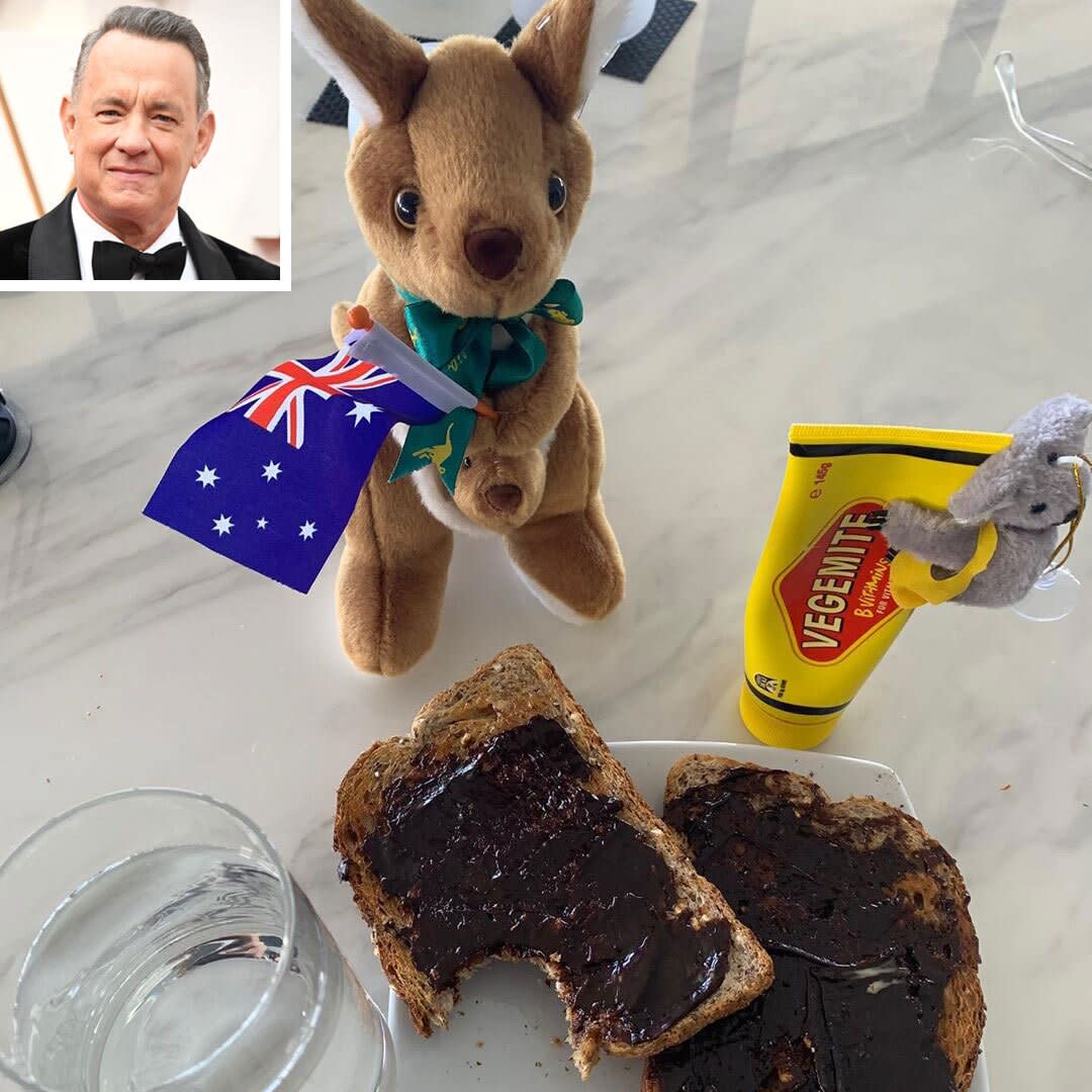 Celebrities Joke with Tom Hanks for Spreading Too Much Vegemite on His