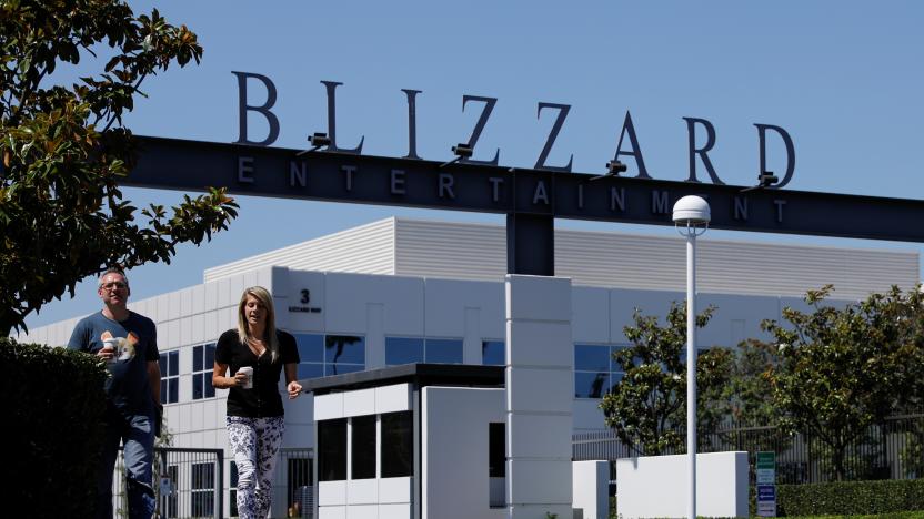 The entrance to the Activision Blizzard Inc. campus is shown in Irvine, California, U.S., August 6, 2019.   REUTERS/Mike Blake