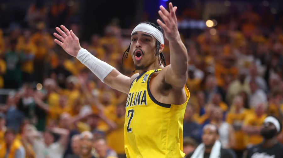 Getty Images - INDIANAPOLIS, INDIANA - MAY 25: Andrew Nembhard #2 of the Indiana Pacers reacts to a foul against the Boston Celtics during the fourth quarter in Game Three of the Eastern Conference Finals at Gainbridge Fieldhouse on May 25, 2024 in Indianapolis, Indiana. NOTE TO USER: User expressly acknowledges and agrees that, by downloading and or using this photograph, User is consenting to the terms and conditions of the Getty Images License Agreement. (Photo by Stacy Revere/Getty Images)