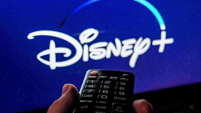 TV remote control is seen with Disney+ logo displayed on a screen in this illustration photo taken in Krakow, Poland on February 6, 2022. 