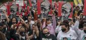 Demonstrators call for justice in the police killing of Daunte Wright outside Minneapolis. (AP)