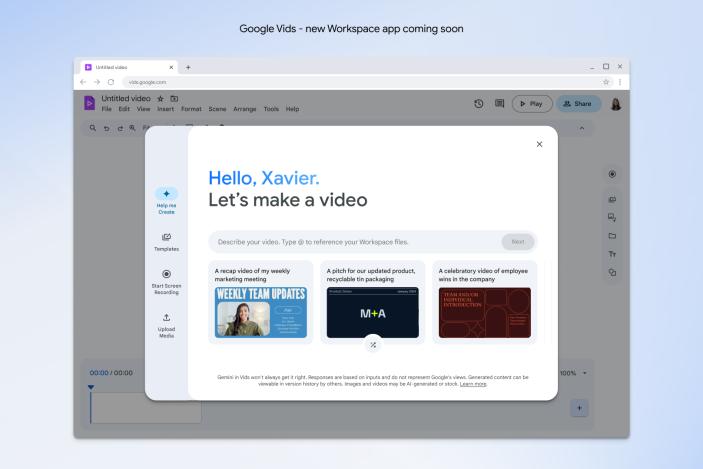 Google Vids is Google's AI-powered video creation tool for work. 