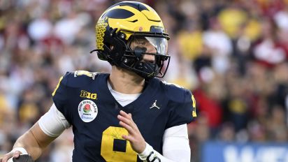 Associated Press - FILE - Michigan quarterback J.J. McCarthy (9) rolls out during the second half of the Rose Bowl CFP NCAA semifinal college football game against Alabama Monday, Jan. 1, 2024, in Pasadena, Calif. McCarthy is a possible first round pick in the NFL Draft.(AP Photo/Kyusung Gong, File)