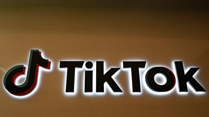 A logo of Tik Tok is seen during a media tour at the company's headquarters in Singapore on September 7, 2023. (Photo by Roslan RAHMAN / AFP) (Photo by ROSLAN RAHMAN/AFP via Getty Images)