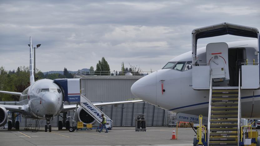 RENTON, WA - APRIL 29: Boeing 737 MAX airplanes are pictured near the company's factory on April 29, 2020 in Renton, Washington. Boeing announced during an earnings call today that it would lay off 15 percent of its commercial-airplanes division workforce amid the fallout from the coronavirus pandemic.  (Photo by Stephen Brashear/Getty Images)