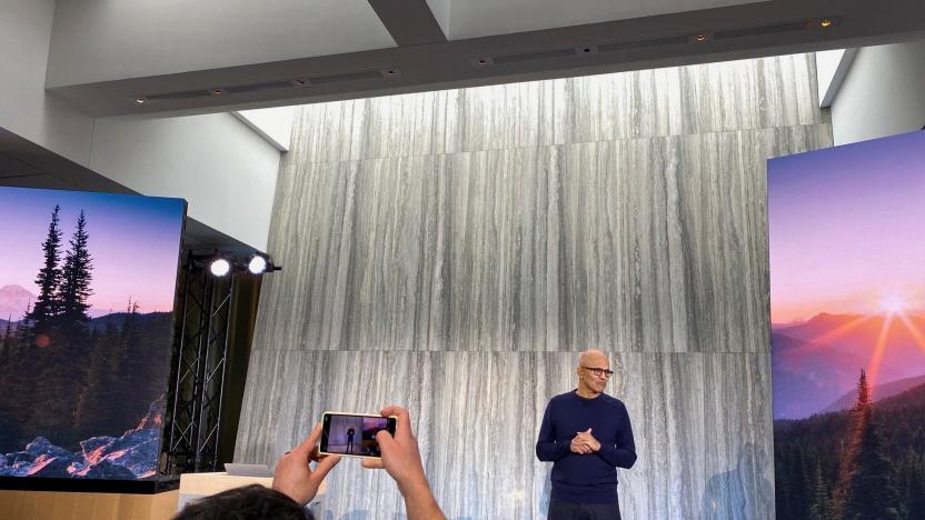 Microsoft CEO Satya Nadella speaks at the company's headquarters to introduce a presentation on the software maker's new AI-powered search engine, in Redmond, Washington, U.S., February 7, 2023. REUTERS/Jeffrey Dastin