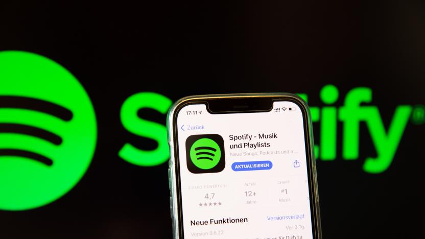 BARGTEHEIDE, GERMANY - MAY 03: (BILD ZEITUNG OUT)  In this photo illustration, a Spotify App in the IOS App Store on May 03, 2021 in Bargteheide, Germany. (Photo by Katja Knupper/Die Fotowerft/DeFodi Images via Getty Images)