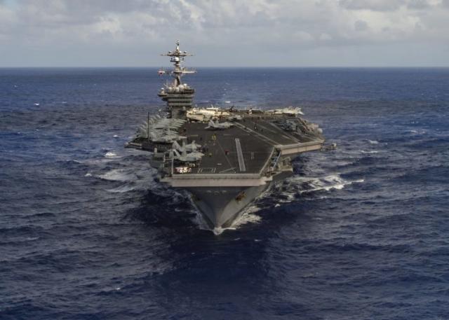 The aircraft carrier USS Carl Vinson, one of the United States is deploying to the Korean Peninsula. (Handout via Reuters)