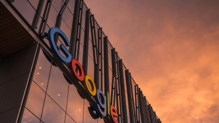 Seattle, USA - Oct 15, 2019: The entrance sign to the new Google building in the south lake union area at sunset.