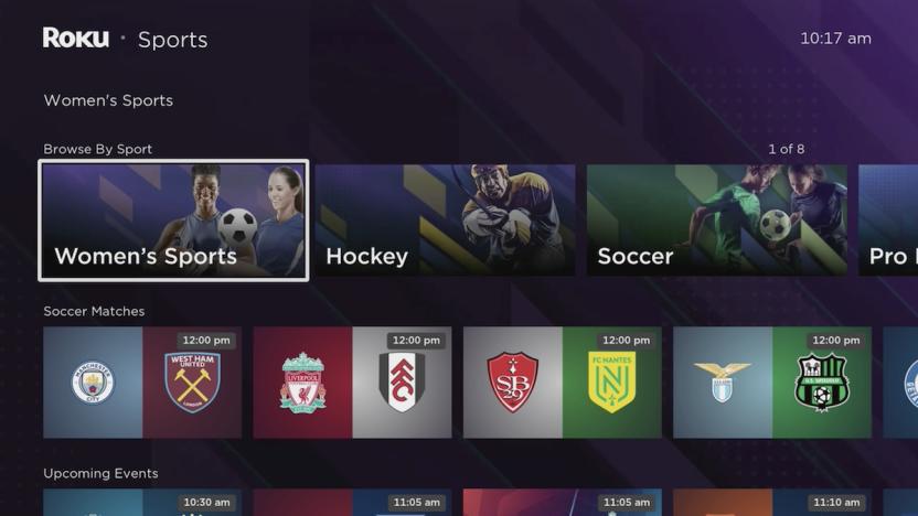 The Roku screen showing a channel for women's sports