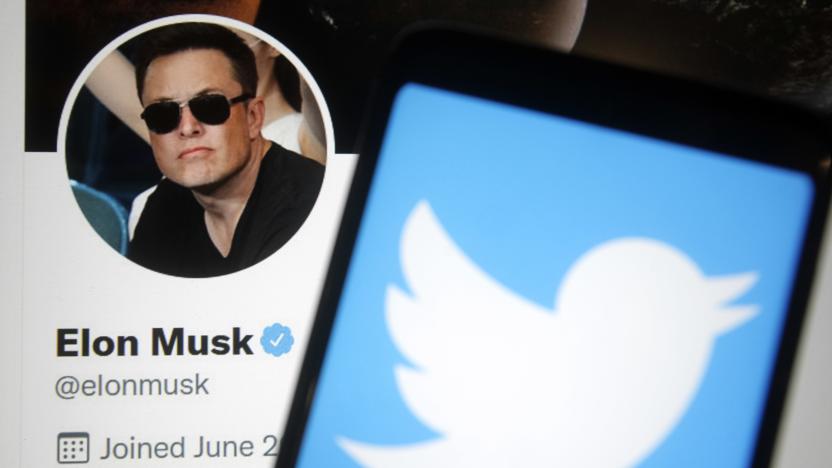 UKRAINE - 2022/04/26: In this photo illustration, Twitter logo is seen on a smartphone screen and Elon Musk Twitter webpage in the background. (Photo Illustration by Pavlo Gonchar/SOPA Images/LightRocket via Getty Images)