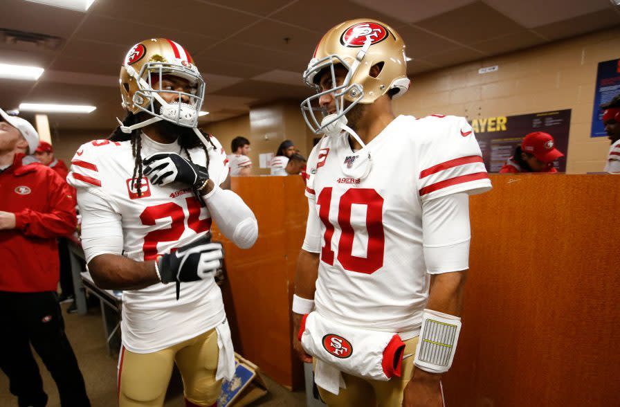 49ers white jersey gold pants