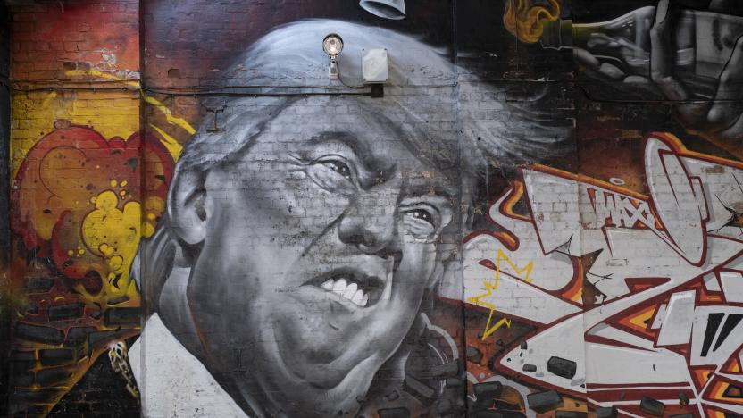 Street art mural of a grimmacing former US President Donald Trump in Digbeth on 31st March 2021 in Birmingham, United Kingdom. Trump and the image of him has been the subject of much derision both during and after his presidency, and to some becoming a figure of hate, who has been heavily satirised and mocked. (photo by Mike Kemp/In Pictures via Getty Images)