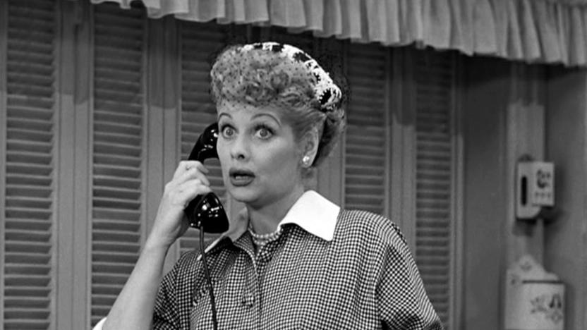 American actress and comedienne Lucille Ball (1911 - 1989) (left), as Lucy Ricardo, talks on the telephone in a scene from an episode of the television comedy 'I Love Lucy' entitled 'Job Switching,' Los Angeles, California, May 30, 1952. The episode was originally broadcast as the opening episode of the show's second season, on September 15, 1952. (Photo by CBS Photo Archive/Getty Images)