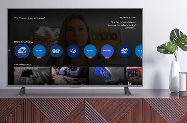 A TV showing the local news section in Amazon Fire TV's built-in news app.