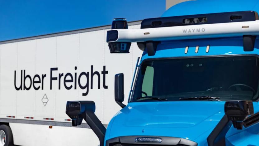 Uber Freight logo on a truck using Waymo Driver self-driving technology