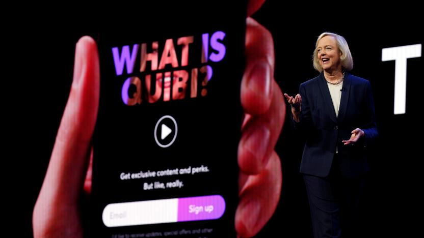 Quibi CEO Meg Whitman speaks during a Quibi keynote address at the 2020 CES in Las Vegas, Nevada, U.S., January 8, 2020. REUTERS/Steve Marcus