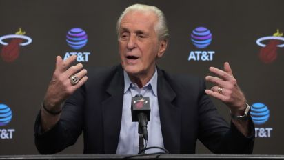 Associated Press - FILE - Miami Heat president Pat Riley gestures as he speaks during an end of season NBA basketball news conference in Miami, Tuesday, June 20, 2023. Riley laid out the plan for the team's offseason on Monday, May 6, 2024, after a disappointing first-round exit to Boston and an injury-plagued regular season. (AP Photo/Wilfredo Lee, File)