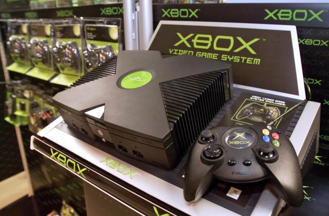 The original Xbox displayed in a store.