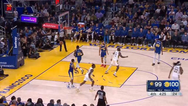 Andrew Nembhard with a deep 3 vs the Golden State Warriors