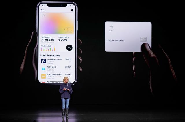 FILE- In this Monday, March 25, 2019, file photo, Jennifer Bailey, vice president of Apple Pay, speaks about the Apple Card at the Steve Jobs Theater during an event to announce new products in Cupertino, Calif. Apple is hoping a credit card will entice more iPhone owners to use Apple Pay.
