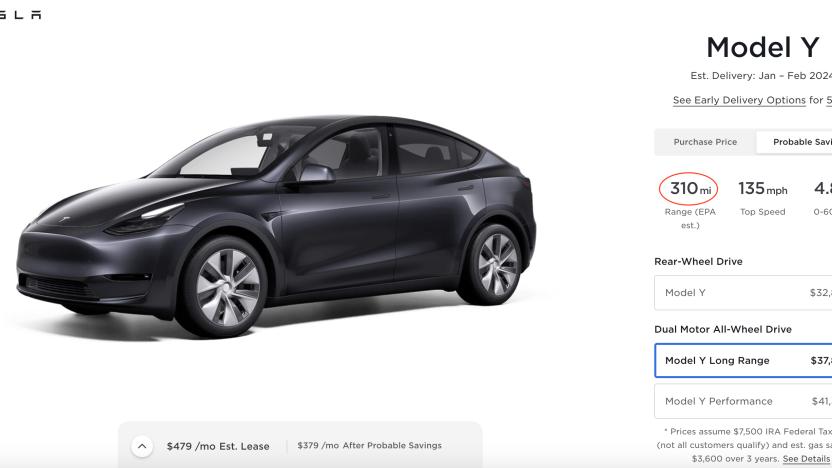Image of a Model Y showing the range.