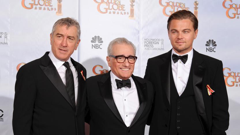 (L-R) Actor Robert De Niro, director Martin Scorsese and actor Leonardo DiCaprio pose in the press room at the 67th Annual Golden Globe Awards at The Beverly Hilton Hotel on January 17, 2010 in Beverly Hills, California.