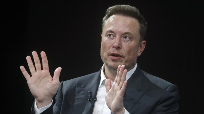 PARIS, FRANCE - JUNE 16: Chief Executive Officer of SpaceX and Tesla and owner of Twitter, Elon Musk gestures as he attends the Viva Technology conference dedicated to innovation and startups at the Porte de Versailles exhibition centre on June 16, 2023 in Paris, France. Elon Musk is visiting Paris for the VivaTech show where he gives a conference in front of 4,000 technology enthusiasts. He also took the opportunity to meet Bernard Arnaud, CEO of LVMH and the French President. Emmanuel Macron, who has already met Elon Musk twice in recent months, hopes to convince him to set up a Tesla battery factory in France, his pioneer company in electric cars. (Photo by Chesnot/Getty Images)