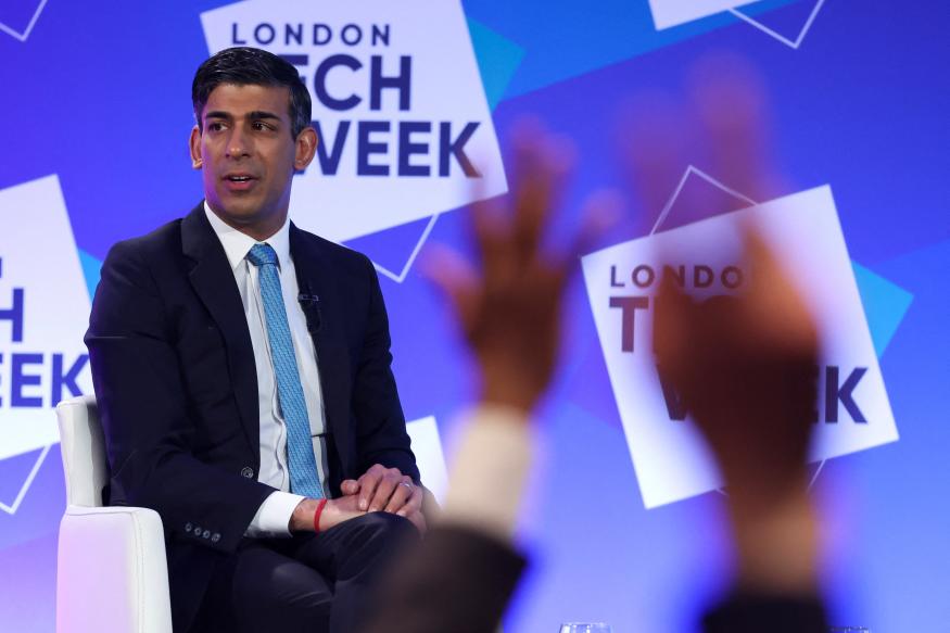 British Prime Minister Rishi Sunak speaks at the London Tech Week in London, Britain, June 12, 2023. REUTERS/Toby Melville