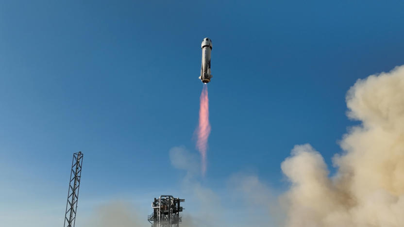 Blue Origin New Shepard rocket after liftoff