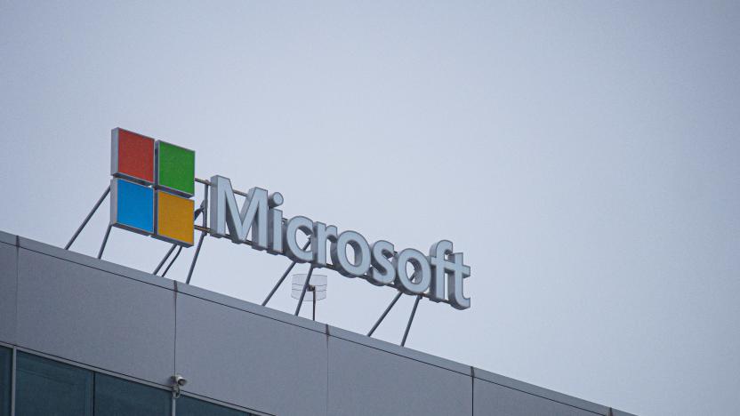 MOSCOW, RUSSIA - 2022/03/31: Microsoft logo is on the facade of one of the Krylatsky Hills Business Park buildings in the west of Moscow. (Photo by Alexander Sayganov/SOPA Images/LightRocket via Getty Images)