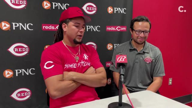 Cincinnati Reds pitcher Luis Castillo reacts to making the NL All-Star team