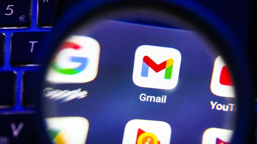 Gmail app is seen through a magnifying glass while being displayed on a mobile phone screen for illustration photo. Gliwice, Poland on January 23, 2022. (Photo by Beata Zawrzel/NurPhoto via Getty Images)