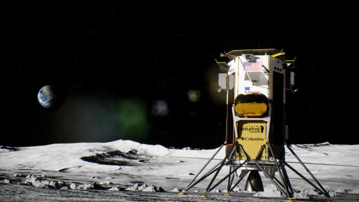 A rendering of Intuitive Machine's Nova-C class lunar lander on the moon