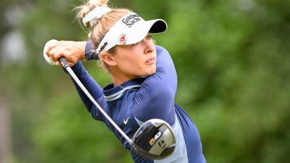 Getty Images - THE WOODLANDS, TX - APRIL 20: Nelly Korda (USA) watches her tee shot on 2 during third round  of the Chevron Championship at The Club at Carlton Woods on April 20, 2024 in The Woodlands, Texas. (Photo by Ken Murray/Icon Sportswire via Getty Images)