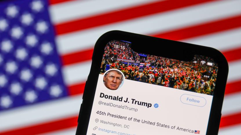 Twitter feed of the President of the USA Donald Trump is seen displayed on a phone screen with American flag in the background in this illustration photo taken on August 2, 2020. President of the USA Donald Trump said that Chinese app TikTok will be banned in the United States. (Photo Illustration by Jakub Porzycki/NurPhoto via Getty Images)