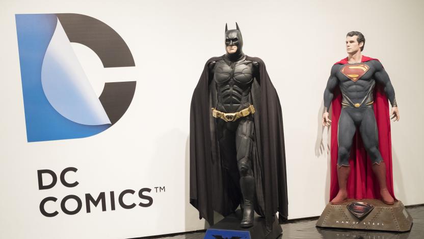 exhibition 'Universo DC Comics' (lit. DC Universe Comics), during its opening at Fernando Fernan Gomez Cultural Center in Madrid, Spain, 29 March 2016. The show, which reviews 80 years of the US comic book publisher through more than 150 original comics, original superherores outfits and audiovisual material, runs from 24 March until 21 April 2016 Photo: Oscar Gonzalez/NurPhoto (Photo by Oscar Gonzalez/NurPhoto via Getty Images)