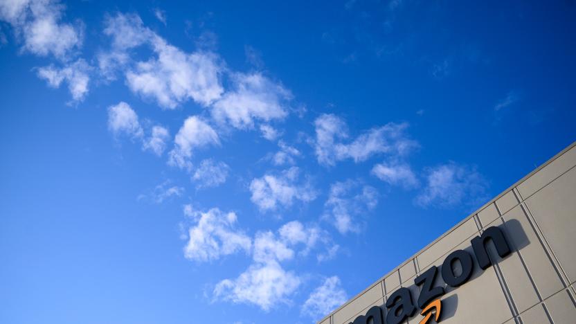 This photo shows the Amazon logo at the 855,000-square-foot Amazon fulfillment center in Staten Island, one of the five boroughs of New York City, on February 5, 2019. - Inside a huge warehouse on Staten Island thousands of robots are busy distributing thousands of items sold by the giant of online sales, Amazon. (Photo by Johannes EISELE / AFP)        (Photo credit should read JOHANNES EISELE/AFP via Getty Images)