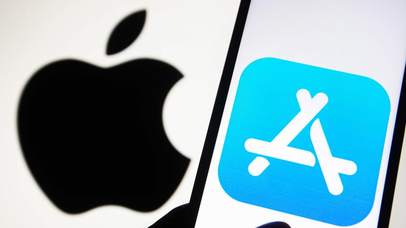 UKRAINE - 2021/09/23: In this photo illustration an App Store icon logo is seen on a smartphone screen with an Apple logo in the background. (Photo Illustration by Pavlo Gonchar/SOPA Images/LightRocket via Getty Images)