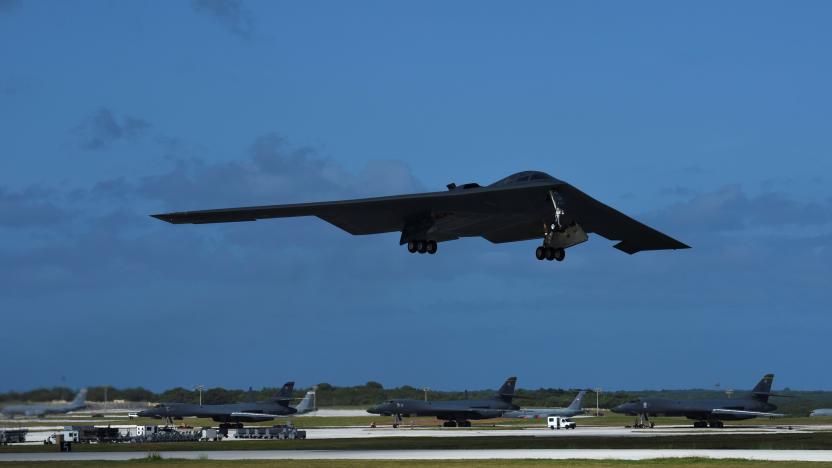 A U.S. Air Force B-2 Spirit bomber takes off from Andersen Air Force Base, Guam January 11, 2018. Picture taken January 11, 2018.   U.S. Air Force/Airman 1st Class Gerald Willis/Handout via REUTERS   ATTENTION EDITORS - THIS IMAGE HAS BEEN SUPPLIED BY A THIRD PARTY.   To match Special Report USA-CHINA/BOMBERS