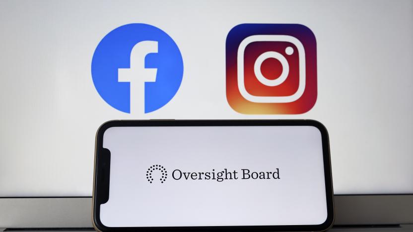 ANKARA, TURKEY - MAY 07: Oversight Board logo is seen on a smart phone with Facebook and Instagram logos at the background in Ankara, Turkey on May 07, 2020. (Photo by Hakan Nural/Anadolu Agency via Getty Images)