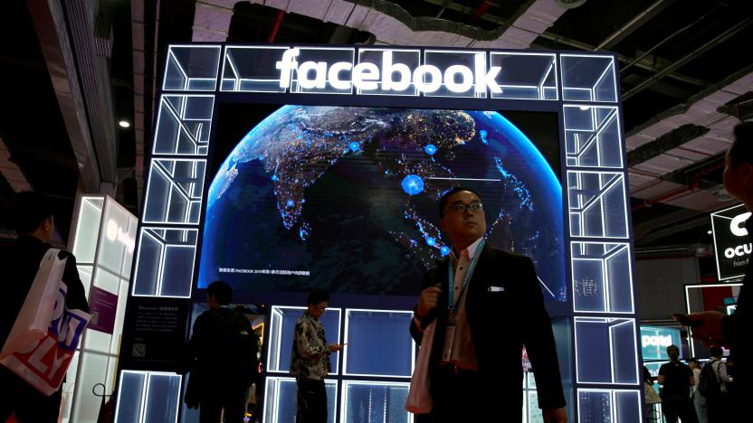 A Facebook sign is seen at the second China International Import Expo (CIIE) in Shanghai, China November 6, 2019. REUTERS/Aly Song